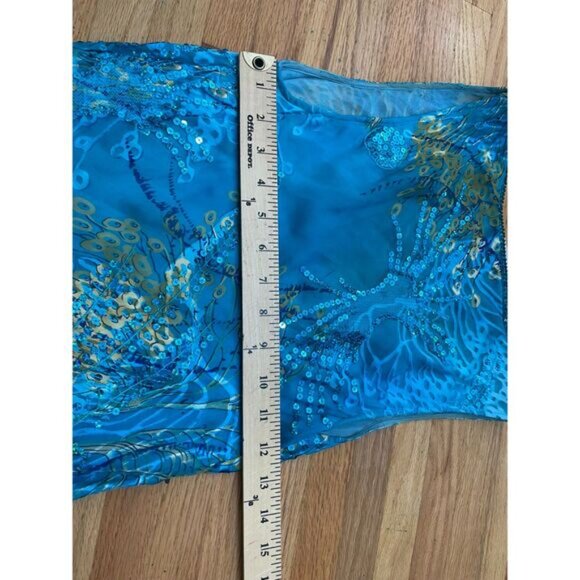 Cache Women's Dress Asymmetrical Fringe Vintage Y2k Sequin Silk 6 Blue - Picture 3 of 8